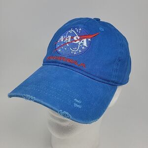 NASA Hat Blue Cap 100% Cotton Dad Hat Adjustable Distressed OFA